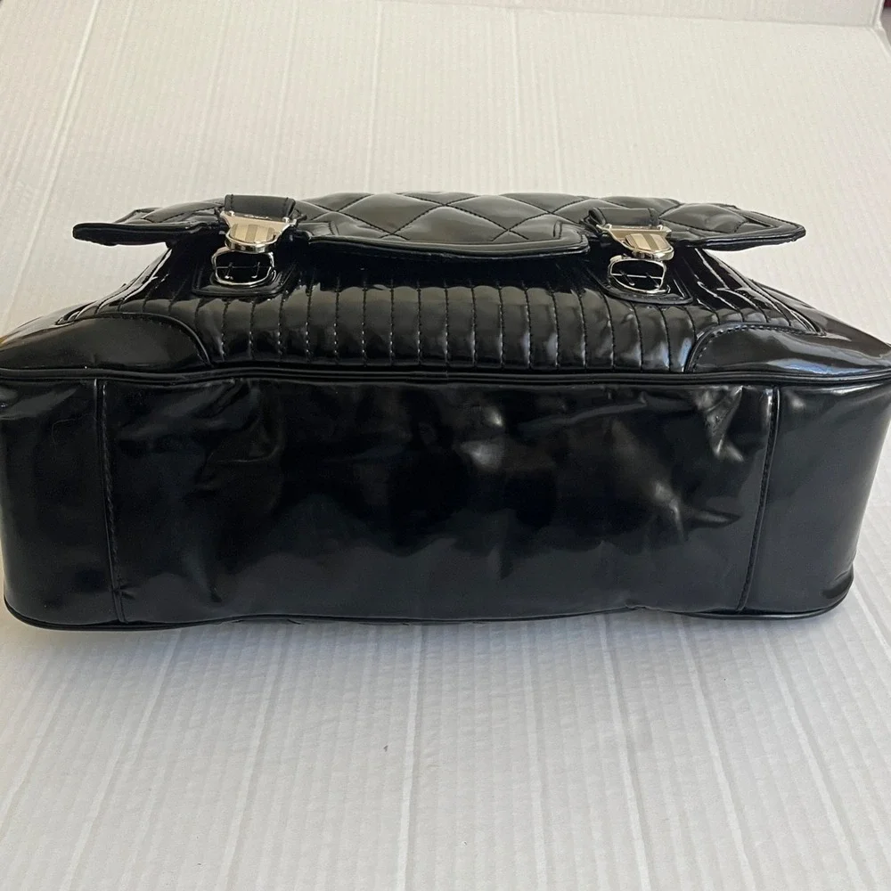 Vtg Coach 18675 Poppy‎ Liquid Gloss Quilted Patent Leather Black Satchel Purse